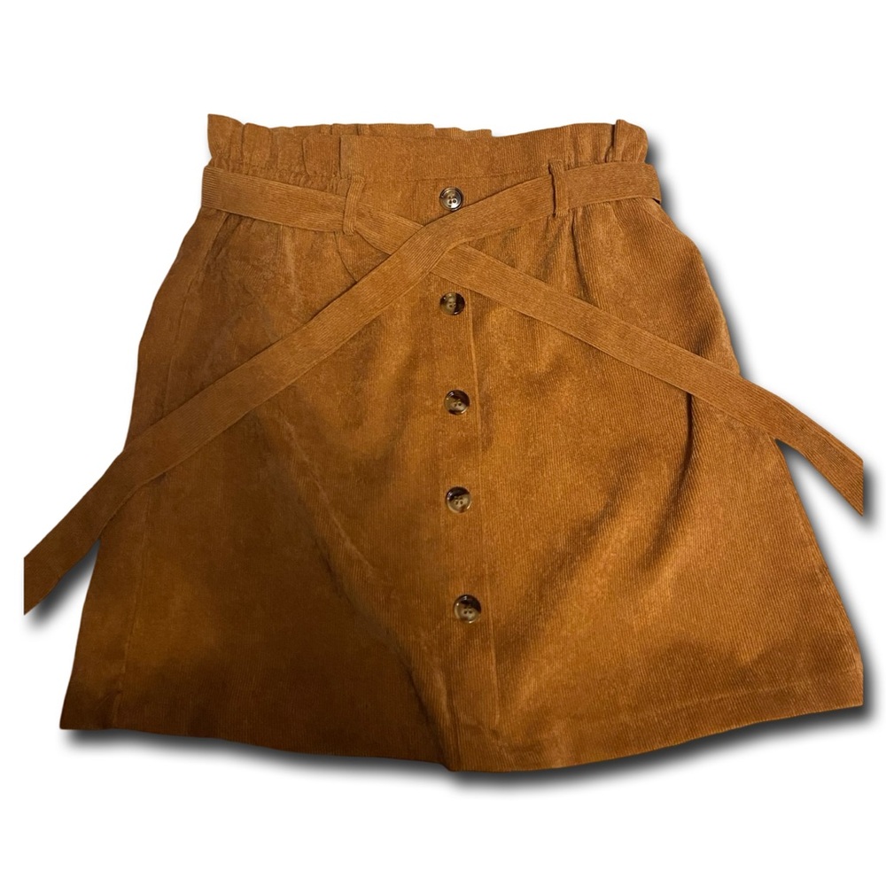 Shein Women Brown Corduroy Paperbag Waist Button Front Mini Skirt Size M US 6